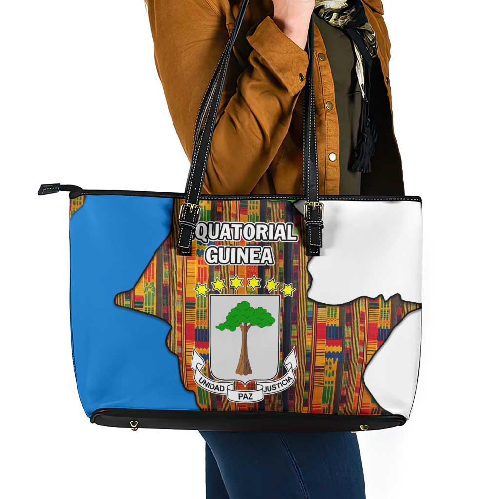 Equatorial Guinea Kente Leather Tote Bag with Tribal Mask and National Coat of Arms