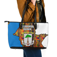Equatorial Guinea Kente Leather Tote Bag with Tribal Mask and National Coat of Arms