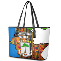 Equatorial Guinea Kente Leather Tote Bag with Tribal Mask and National Coat of Arms