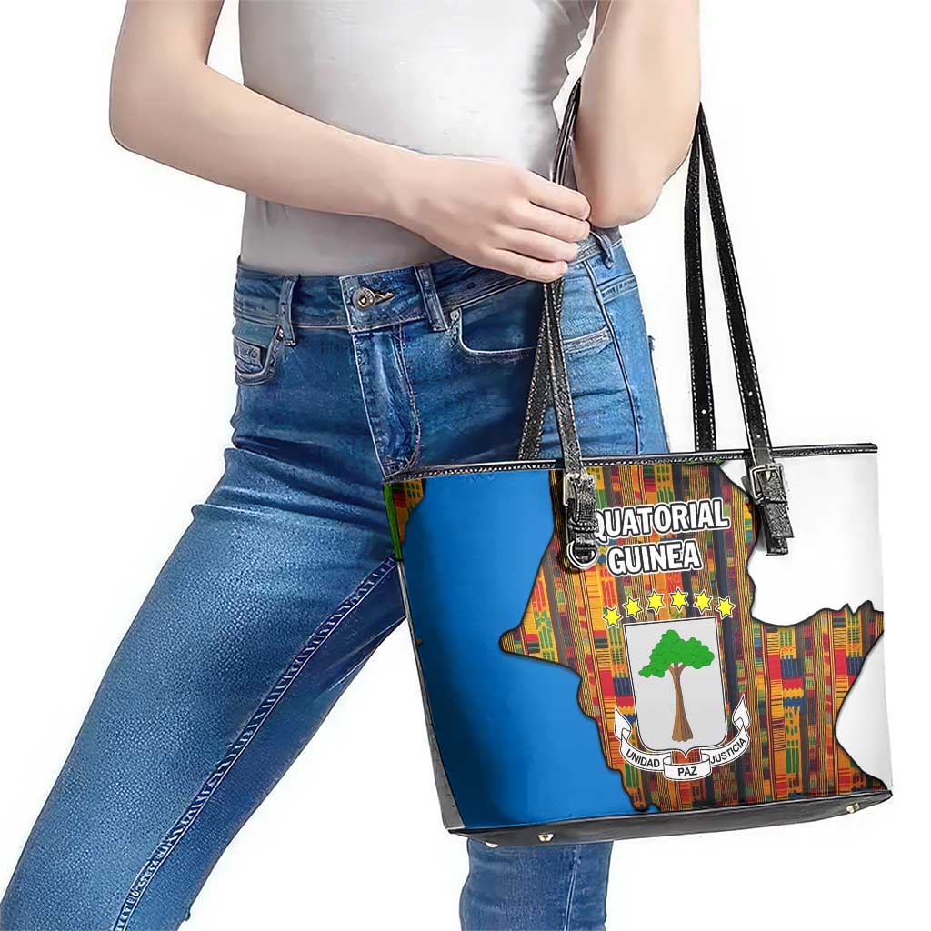 Equatorial Guinea Kente Leather Tote Bag with Tribal Mask and National Coat of Arms