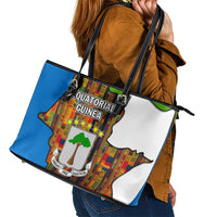 Equatorial Guinea Kente Leather Tote Bag with Tribal Mask and National Coat of Arms
