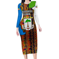 Equatorial Guinea Kente Long Sleeve Bodycon Dress with Tribal Mask and National Coat of Arms