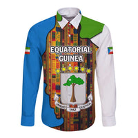Equatorial Guinea Kente Long Sleeve Button Shirt with Tribal Mask and National Coat of Arms