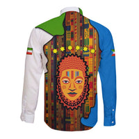 Equatorial Guinea Kente Long Sleeve Button Shirt with Tribal Mask and National Coat of Arms