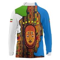 Equatorial Guinea Kente Long Sleeve Polo Shirt with Tribal Mask and National Coat of Arms