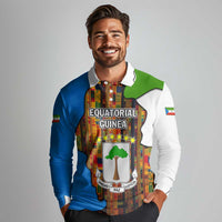 Equatorial Guinea Kente Long Sleeve Polo Shirt with Tribal Mask and National Coat of Arms