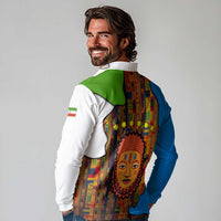 Equatorial Guinea Kente Long Sleeve Polo Shirt with Tribal Mask and National Coat of Arms