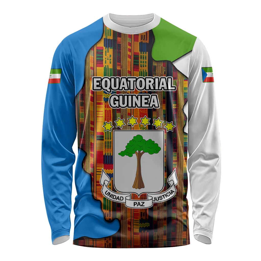 Equatorial Guinea Kente Long Sleeve Shirt with Tribal Mask and National Coat of Arms