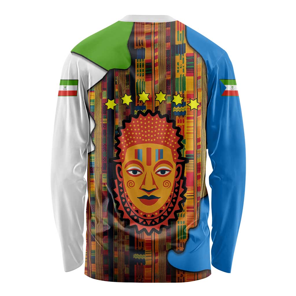 Equatorial Guinea Kente Long Sleeve Shirt with Tribal Mask and National Coat of Arms
