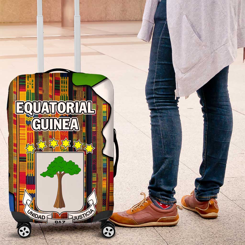 Equatorial Guinea Kente Luggage Cover with Tribal Mask and National Coat of Arms