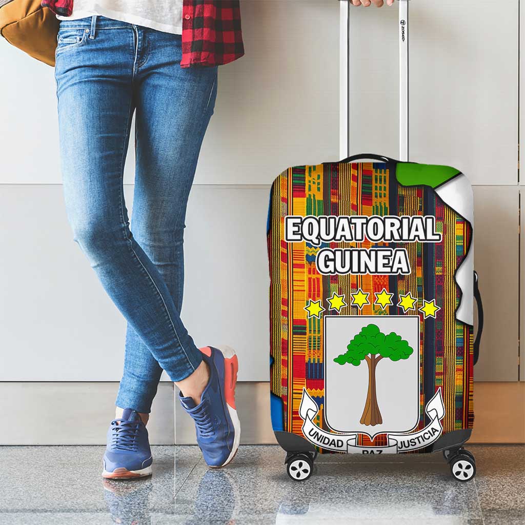 Equatorial Guinea Kente Luggage Cover with Tribal Mask and National Coat of Arms
