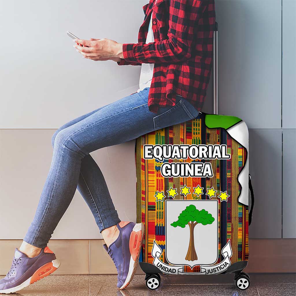 Equatorial Guinea Kente Luggage Cover with Tribal Mask and National Coat of Arms