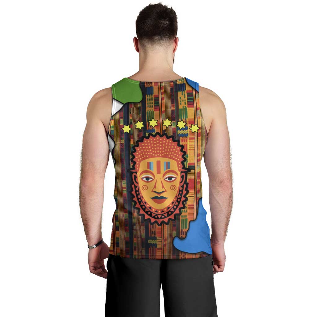 Equatorial Guinea Kente Men Tank Top with Tribal Mask and National Coat of Arms