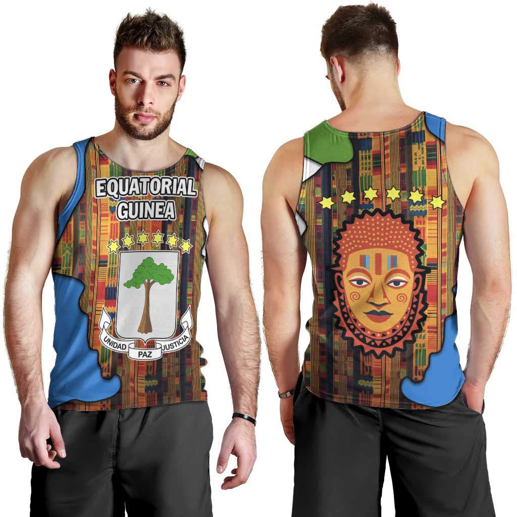 Equatorial Guinea Kente Men Tank Top with Tribal Mask and National Coat of Arms