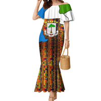 Equatorial Guinea Kente Mermaid Dress with Tribal Mask and National Coat of Arms