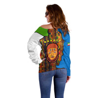 Equatorial Guinea Kente Off Shoulder Sweater with Tribal Mask and National Coat of Arms