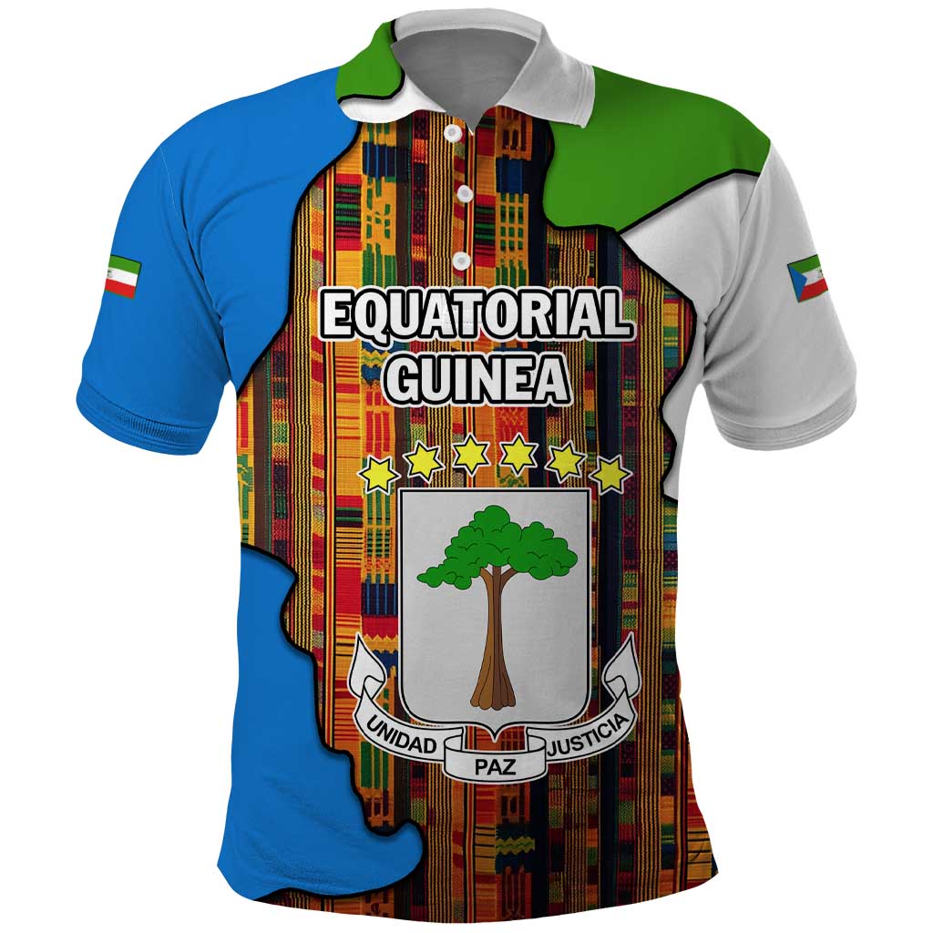 Equatorial Guinea Kente Polo Shirt with Tribal Mask and National Coat of Arms