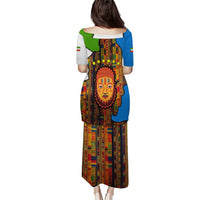 Equatorial Guinea Kente Puletasi with Tribal Mask and National Coat of Arms