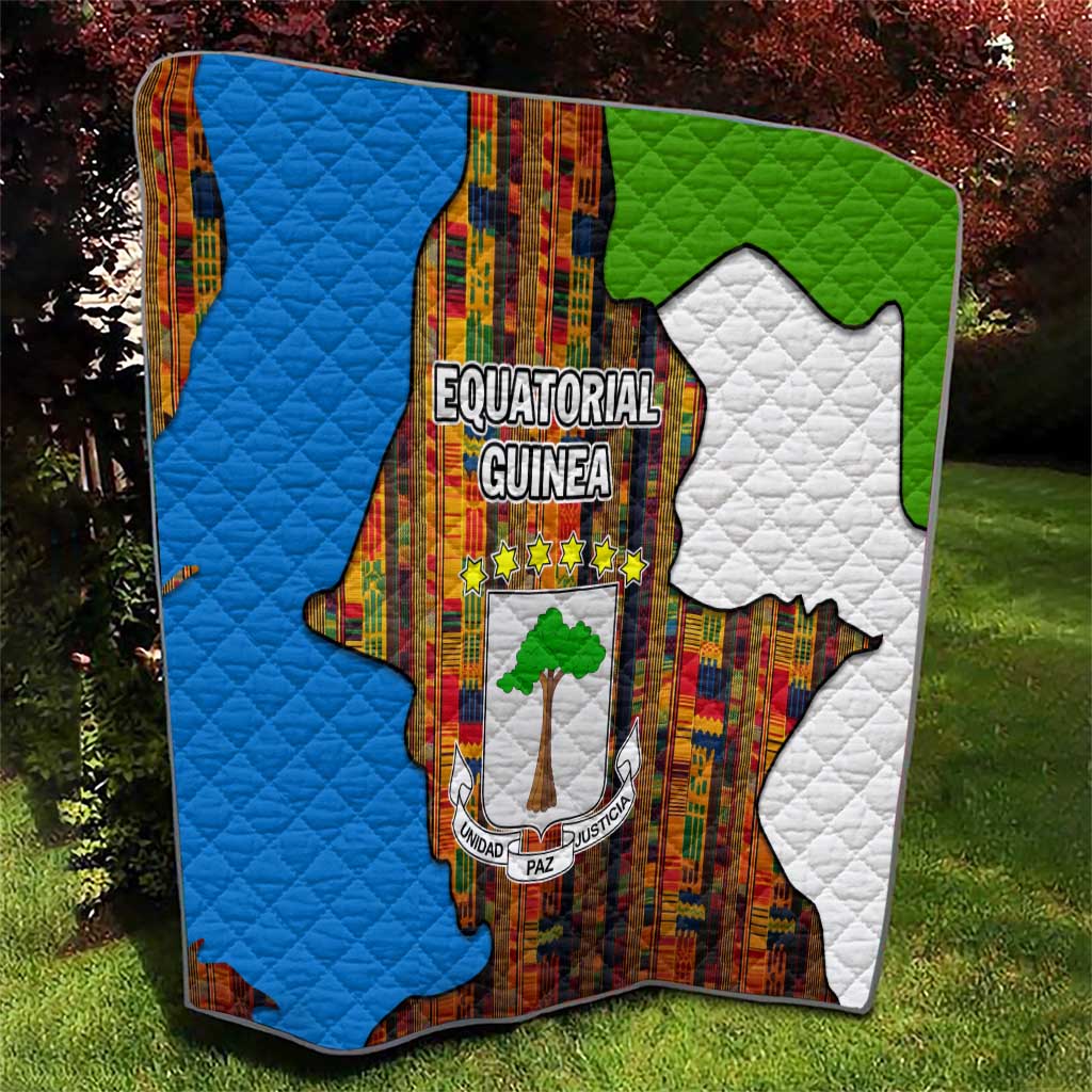 Equatorial Guinea Kente Quilt with Tribal Mask and National Coat of Arms