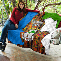 Equatorial Guinea Kente Quilt with Tribal Mask and National Coat of Arms