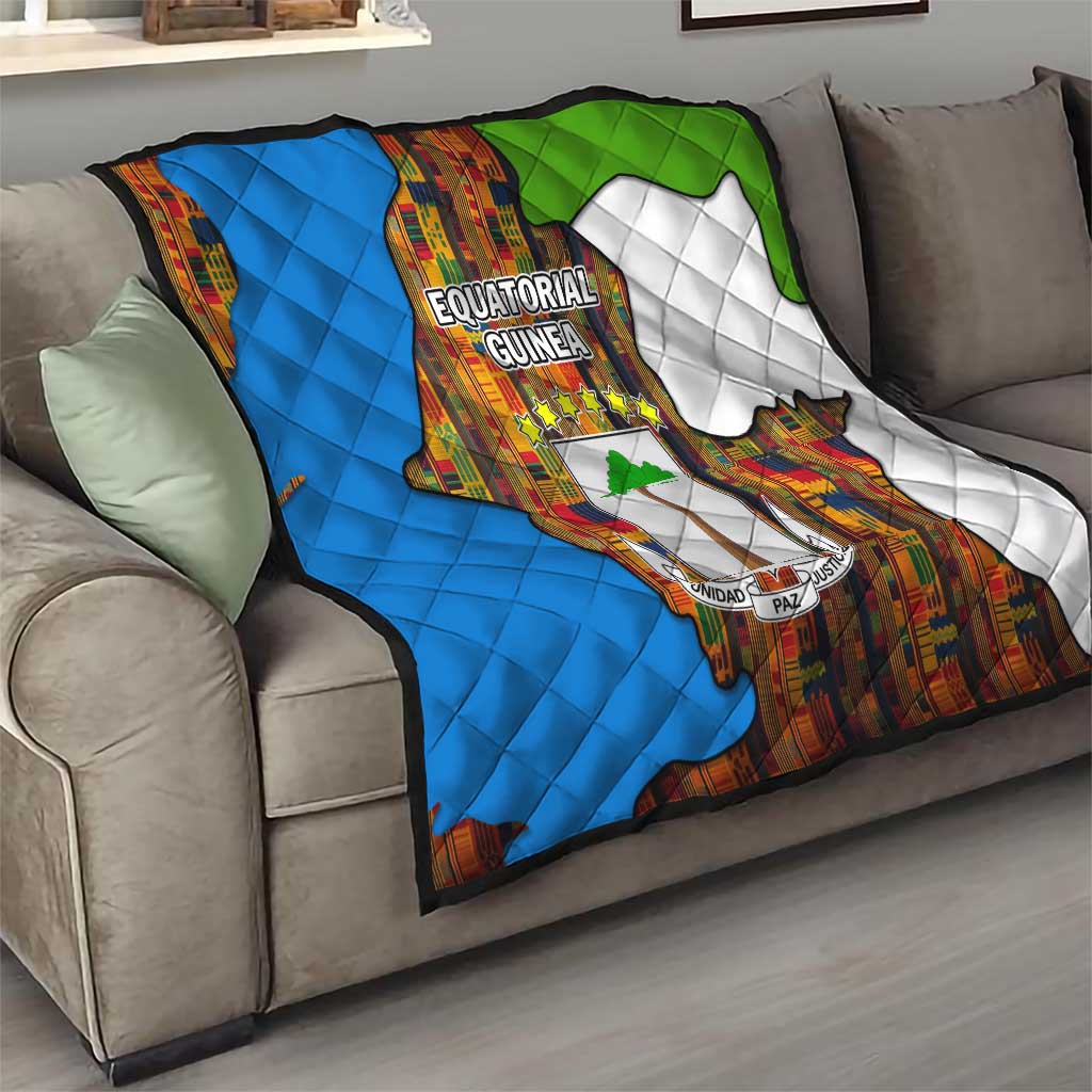 Equatorial Guinea Kente Quilt with Tribal Mask and National Coat of Arms