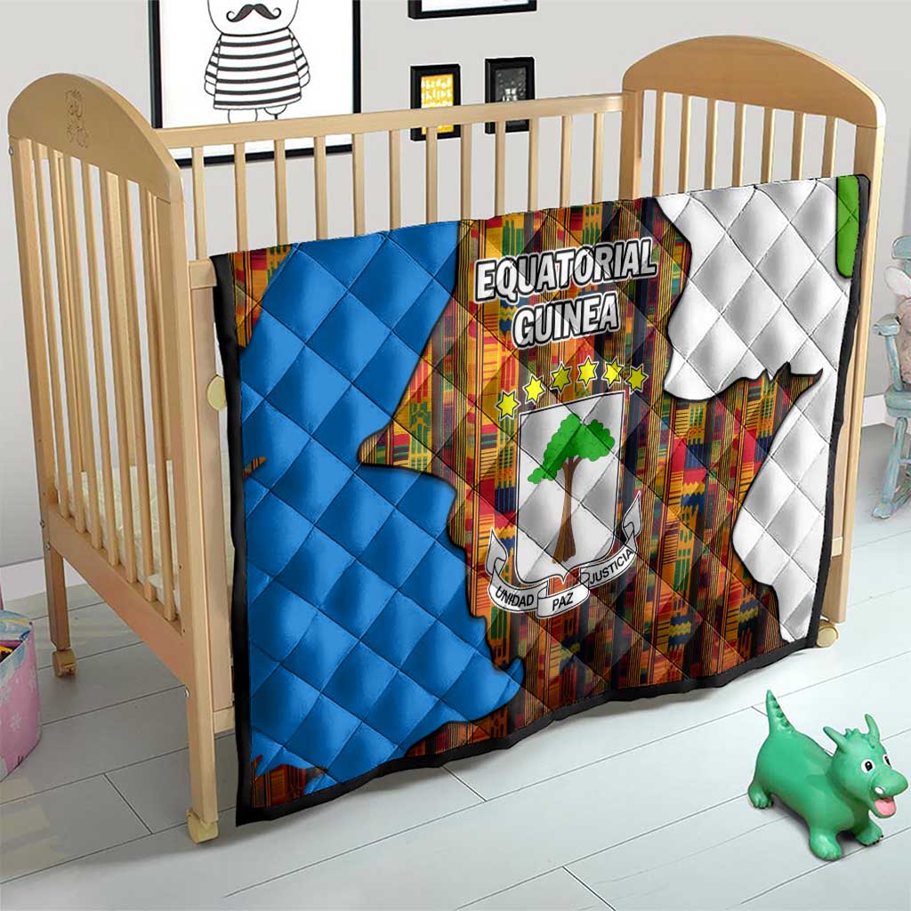 Equatorial Guinea Kente Quilt with Tribal Mask and National Coat of Arms