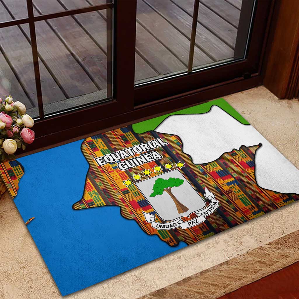 Equatorial Guinea Kente Rubber Doormat with Tribal Mask and National Coat of Arms