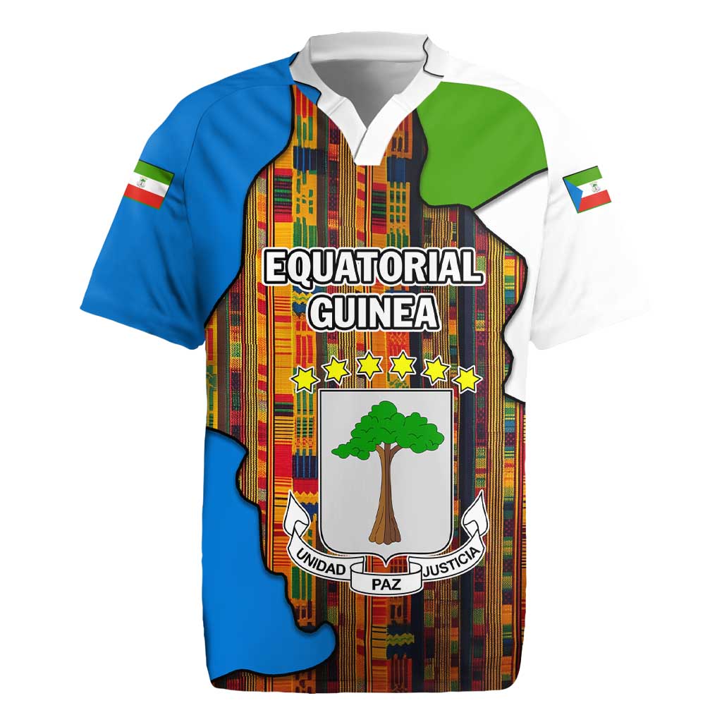 Equatorial Guinea Kente Rugby Jersey with Tribal Mask and National Coat of Arms