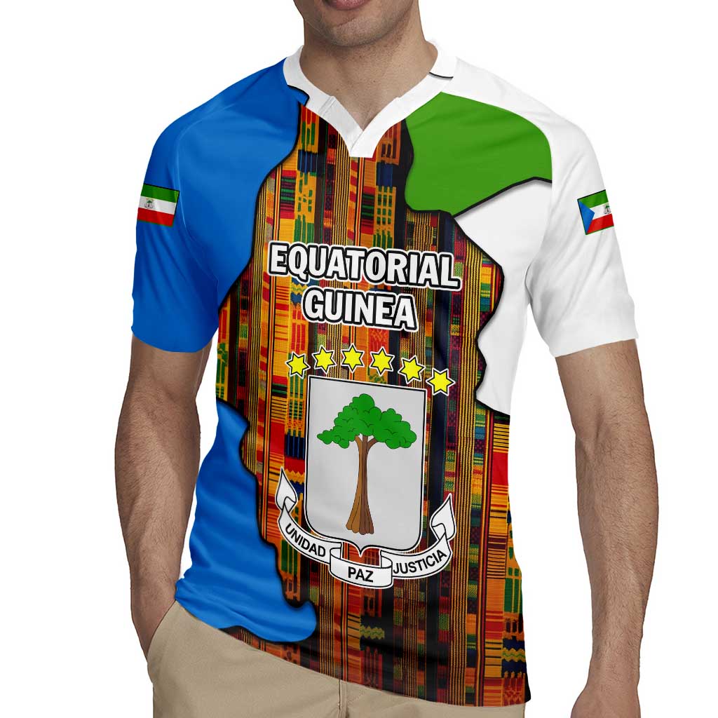 Equatorial Guinea Kente Rugby Jersey with Tribal Mask and National Coat of Arms