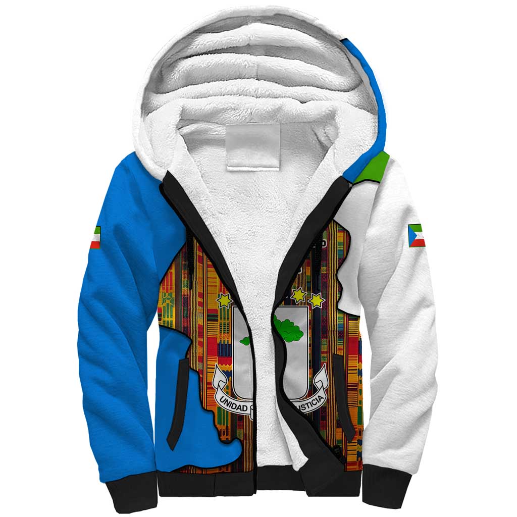 Equatorial Guinea Kente Sherpa Hoodie with Tribal Mask and National Coat of Arms