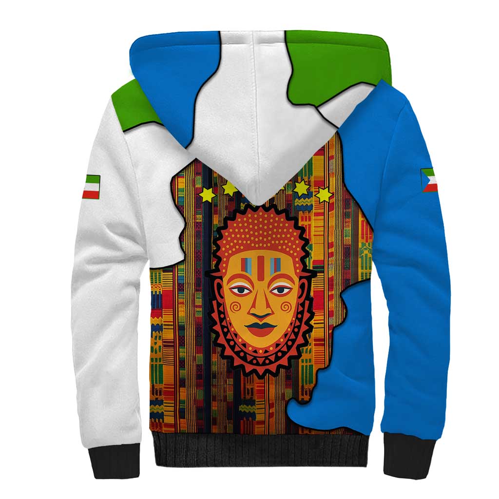 Equatorial Guinea Kente Sherpa Hoodie with Tribal Mask and National Coat of Arms