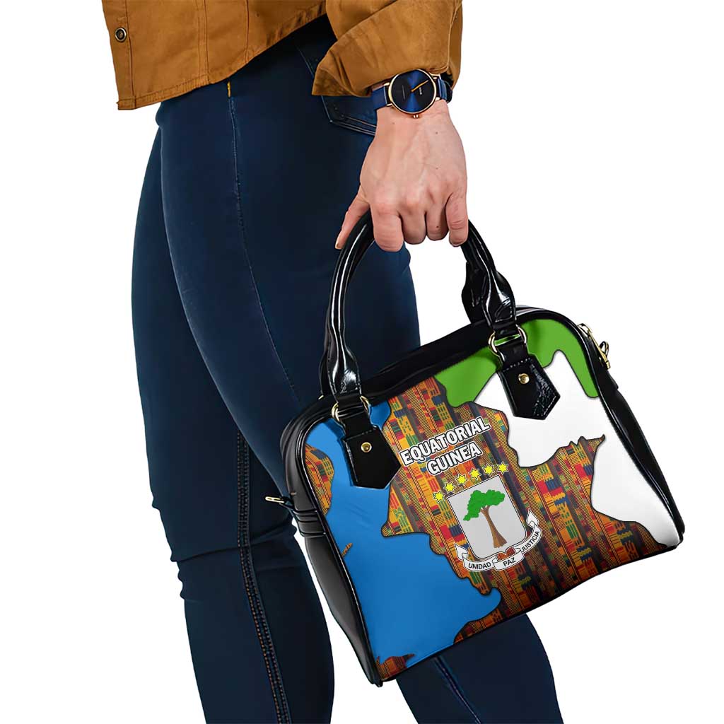 Equatorial Guinea Kente Shoulder Handbag with Tribal Mask and National Coat of Arms