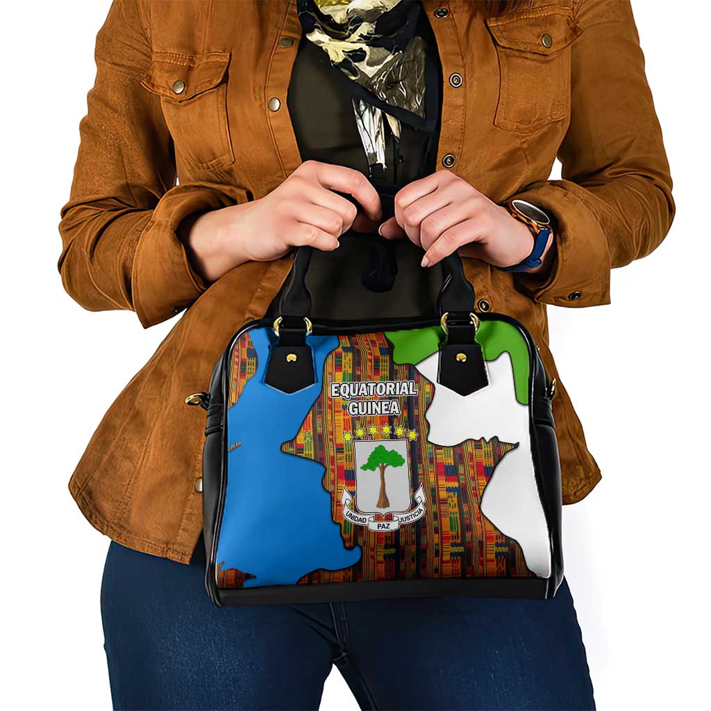 Equatorial Guinea Kente Shoulder Handbag with Tribal Mask and National Coat of Arms
