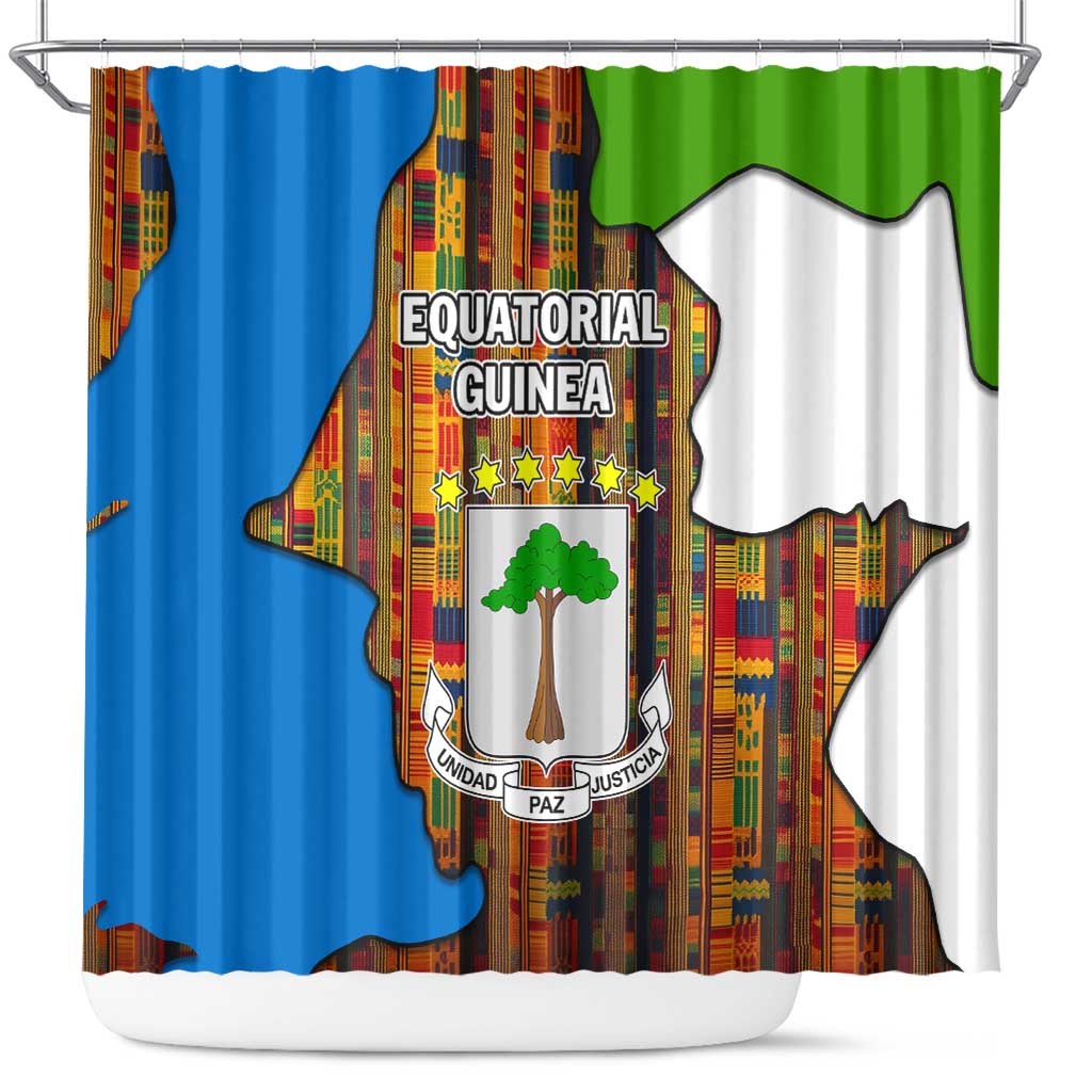 Equatorial Guinea Kente Shower Curtain with Tribal Mask and National Coat of Arms