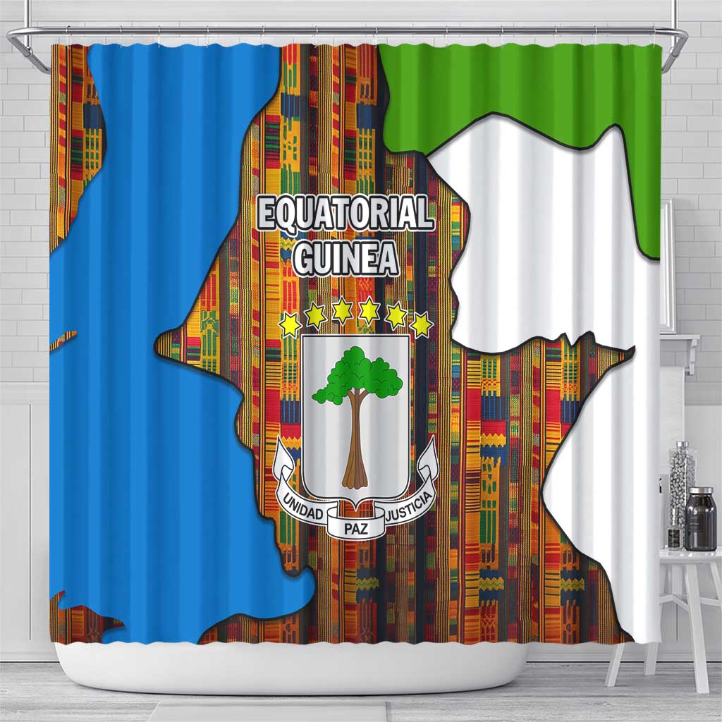Equatorial Guinea Kente Shower Curtain with Tribal Mask and National Coat of Arms