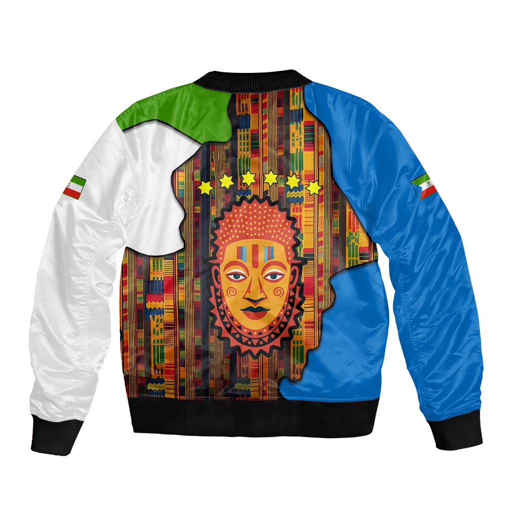 Equatorial Guinea Kente Sleeve Zip Bomber Jacket with Tribal Mask and National Coat of Arms