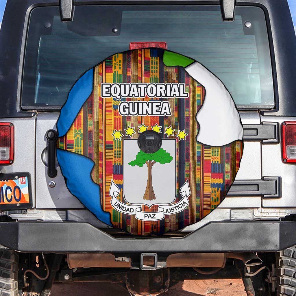 Equatorial Guinea Kente Spare Tire Cover with Tribal Mask and National Coat of Arms