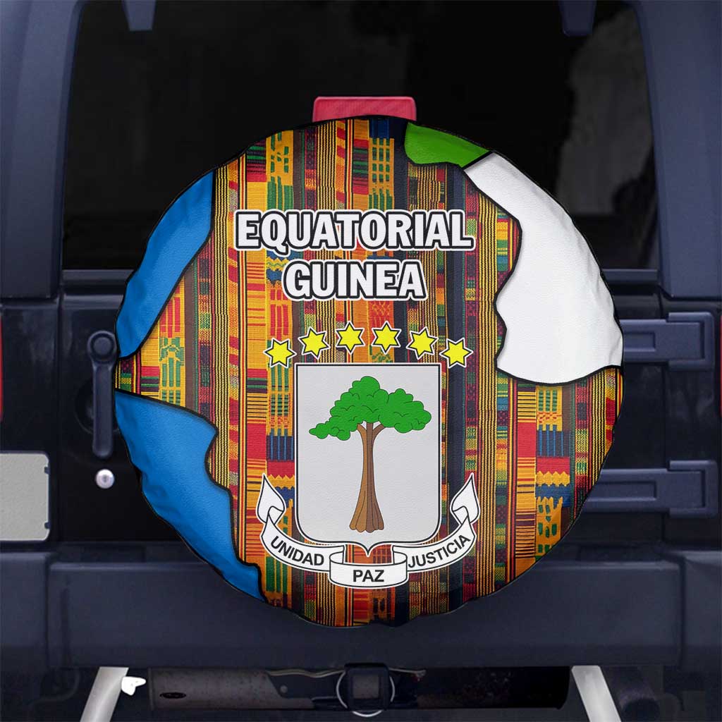 Equatorial Guinea Kente Spare Tire Cover with Tribal Mask and National Coat of Arms