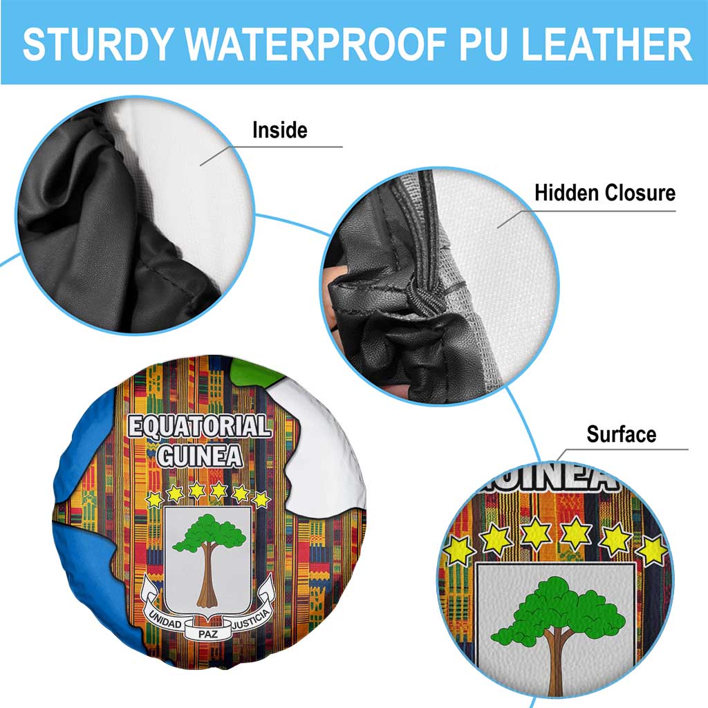 Equatorial Guinea Kente Spare Tire Cover with Tribal Mask and National Coat of Arms