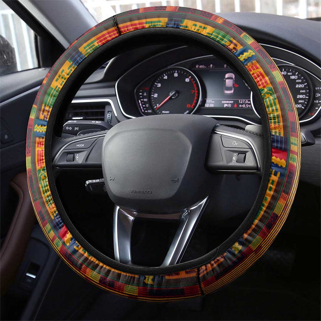 Equatorial Guinea Kente Steering Wheel Cover with Tribal Mask and National Coat of Arms