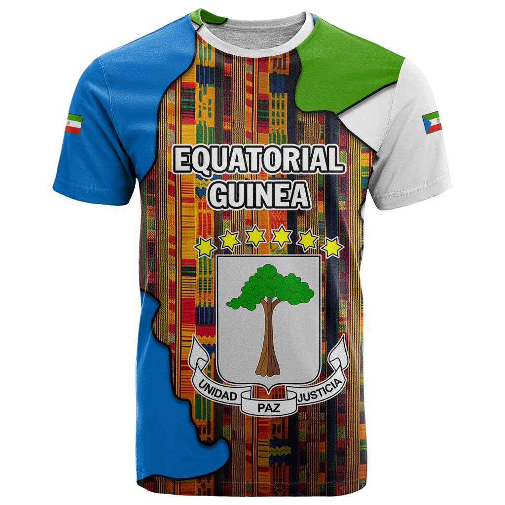 Equatorial Guinea Kente T Shirt with Tribal Mask and National Coat of Arms