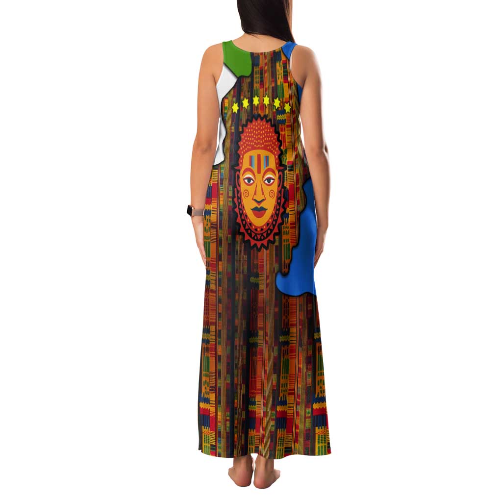 Equatorial Guinea Kente Tank Maxi Dress with Tribal Mask and National Coat of Arms