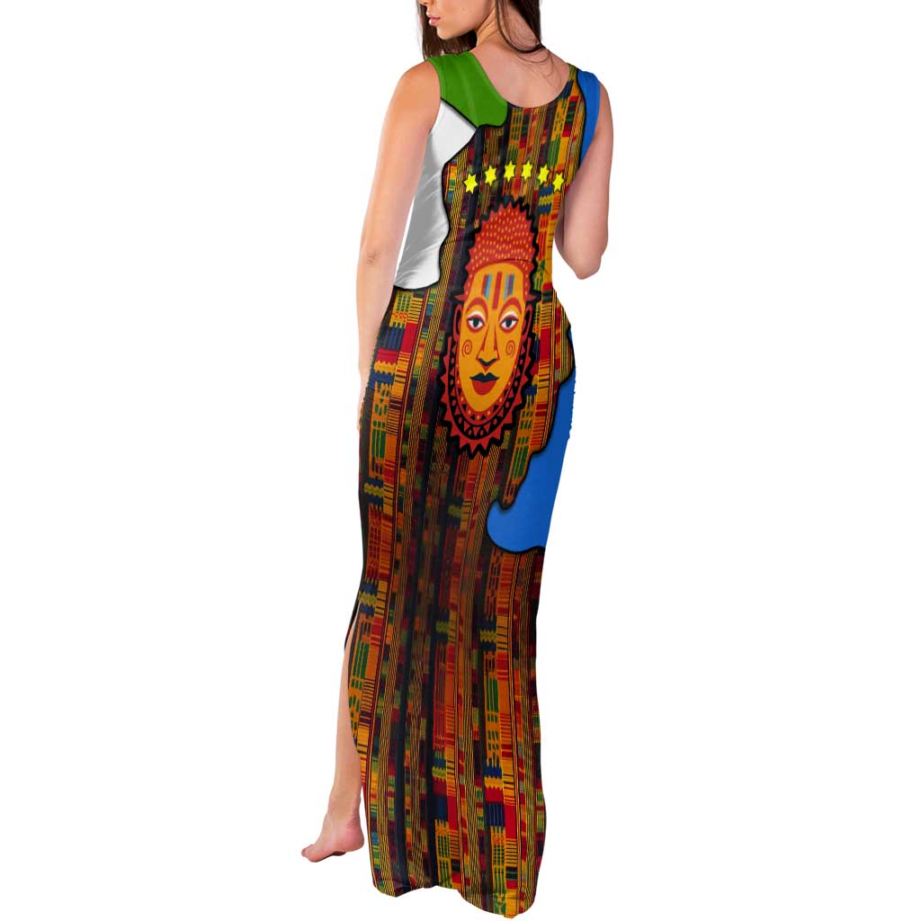 Equatorial Guinea Kente Tank Maxi Dress with Tribal Mask and National Coat of Arms
