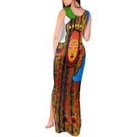 Equatorial Guinea Kente Tank Maxi Dress with Tribal Mask and National Coat of Arms