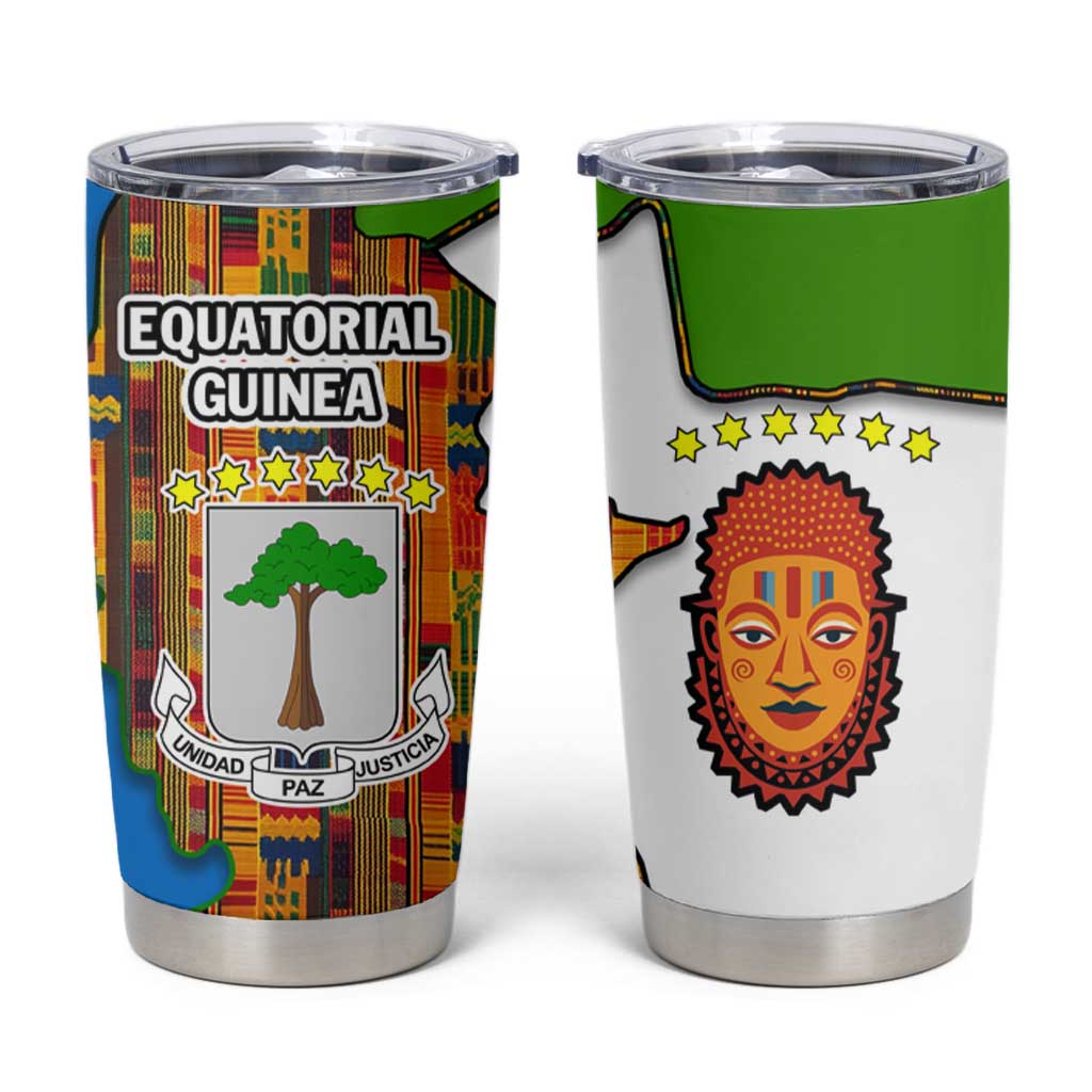 Equatorial Guinea Kente Tumbler Cup with Tribal Mask and National Coat of Arms