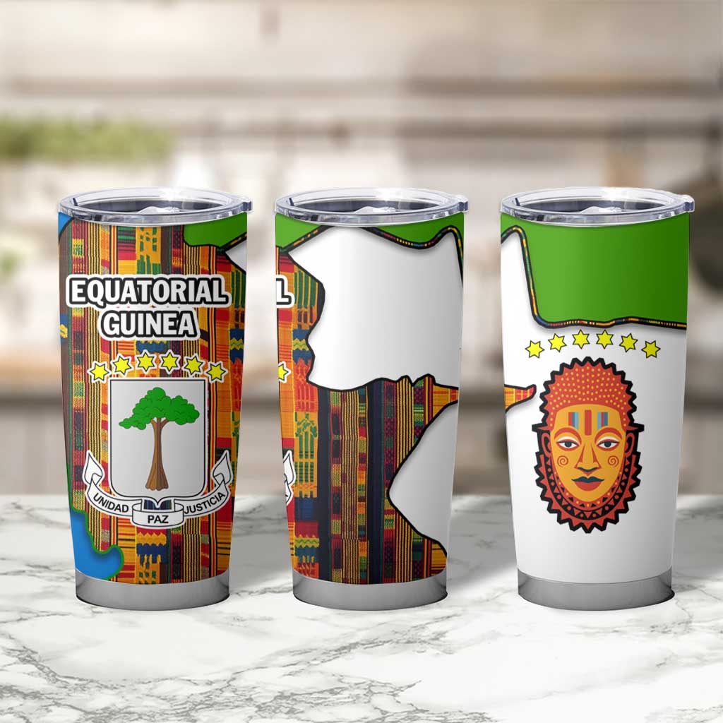 Equatorial Guinea Kente Tumbler Cup with Tribal Mask and National Coat of Arms
