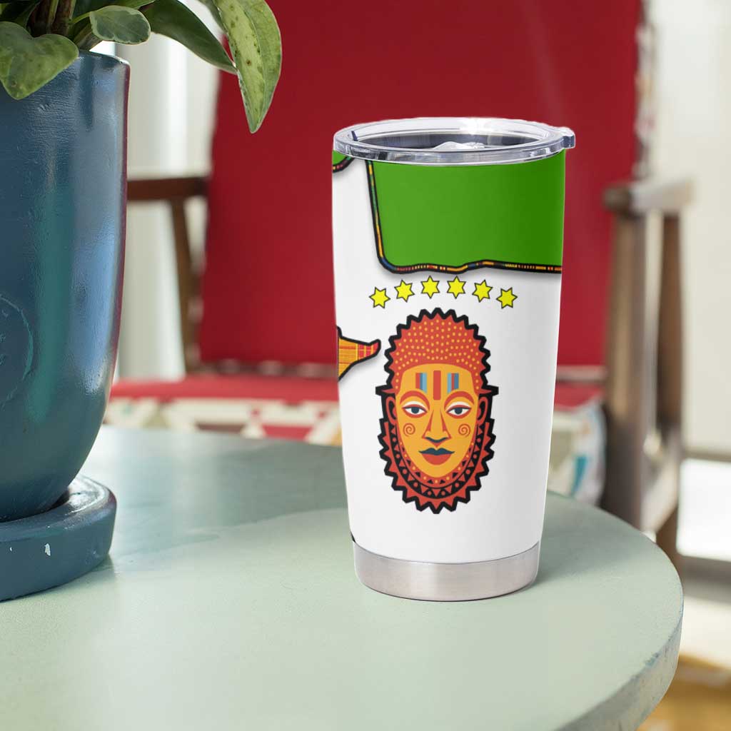 Equatorial Guinea Kente Tumbler Cup with Tribal Mask and National Coat of Arms