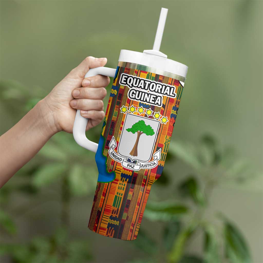 Equatorial Guinea Kente Tumbler With Handle with Tribal Mask and National Coat of Arms