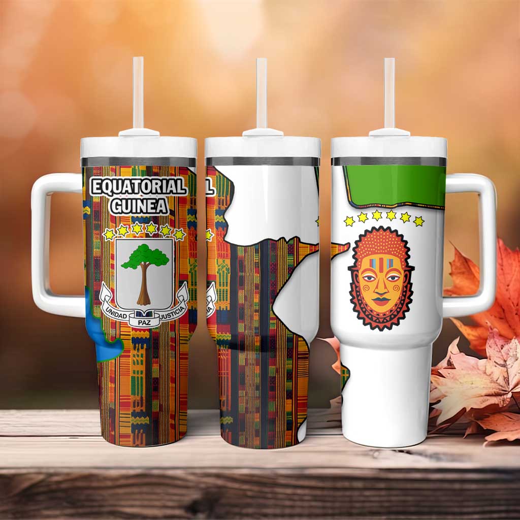 Equatorial Guinea Kente Tumbler With Handle with Tribal Mask and National Coat of Arms