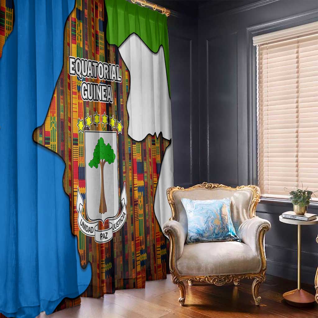 Equatorial Guinea Kente Window Curtain with Tribal Mask and National Coat of Arms
